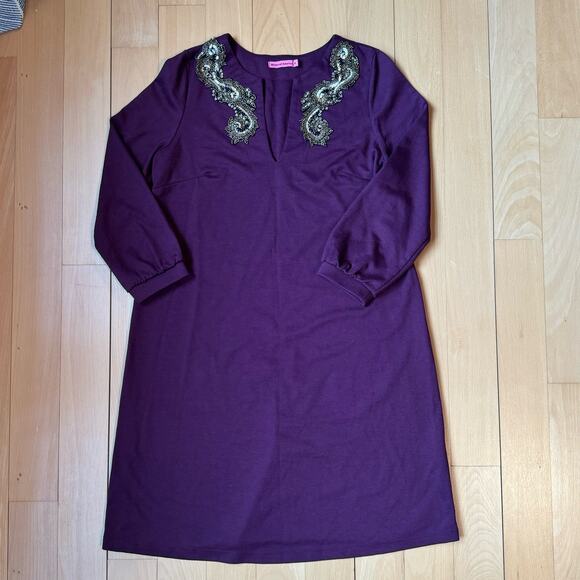 Maternity Maternal America Valentine Berry/ Gold Beaded Jersey Dress Sz Small - Picture 1 of 5
